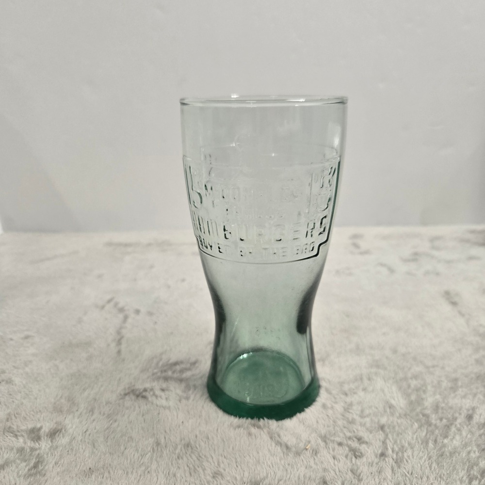 McDonalds Vintage Style 1948 Famous Hamburgers Georgia Green Glass Tumbler 6in